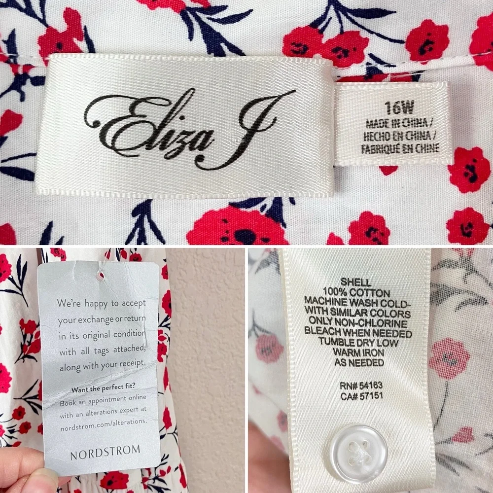 ELIZA J Boho Babydoll Dress 16W Poppy Floral Puff Sleeve Tiered Summer Vacation - Picture 8 of 13